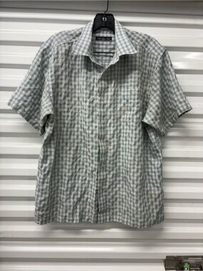 Red Level Nine Light Blue Plaid Woven Button-Up Shirt Short Sleeve Men's M